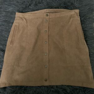 Brown Faux Suede Botton down skirt